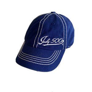 Blue Indy 500 Strapback Cap Hat White Stitching Adjustable